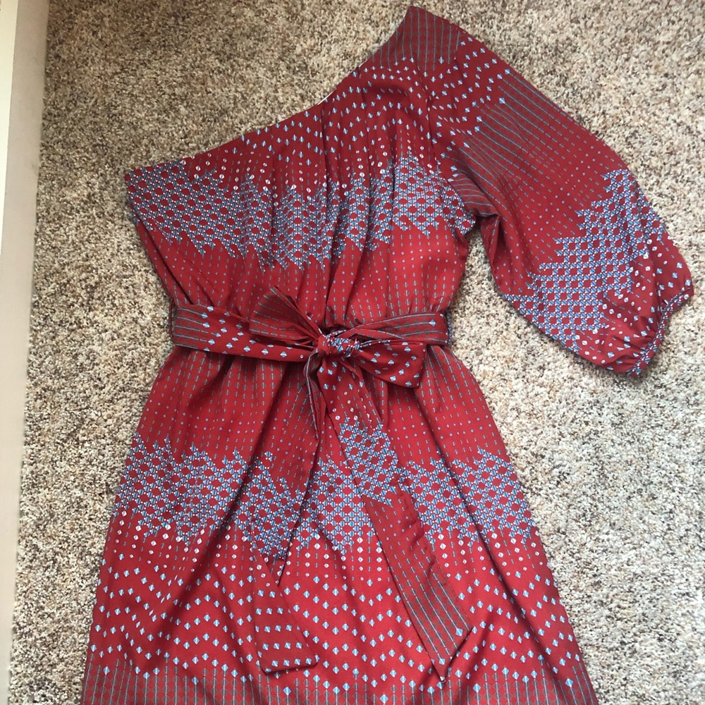 Red and Blue One Shoulder Dress